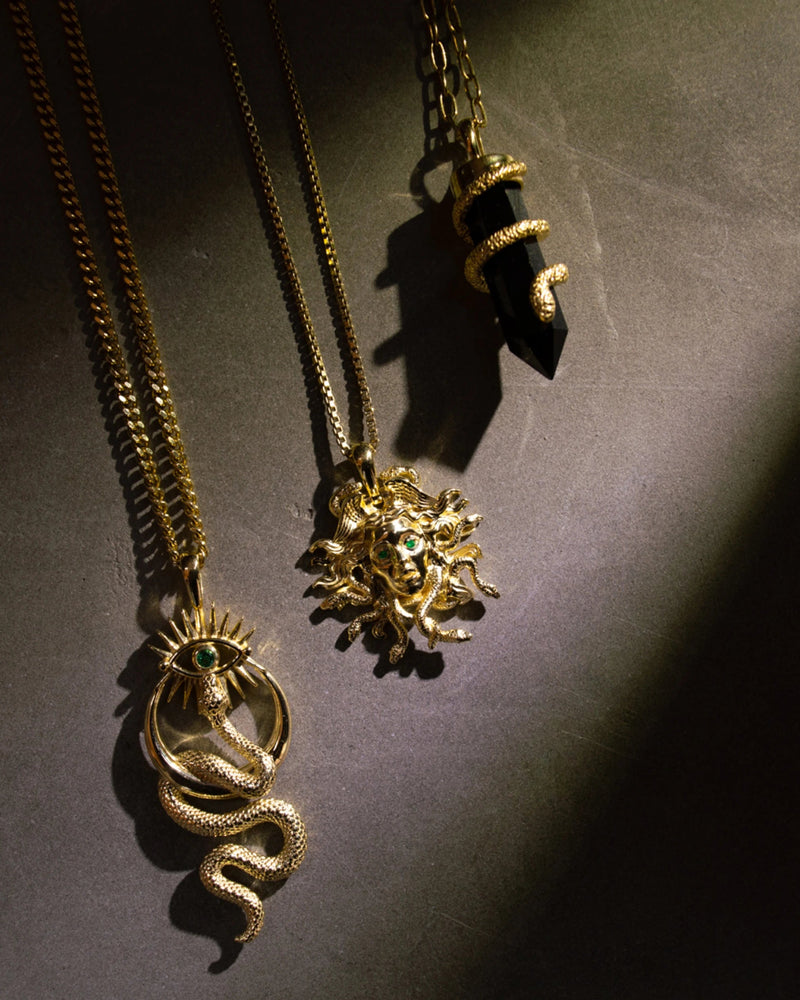 Awe Inspired Men's Black Onyx Crystal Snake Necklace