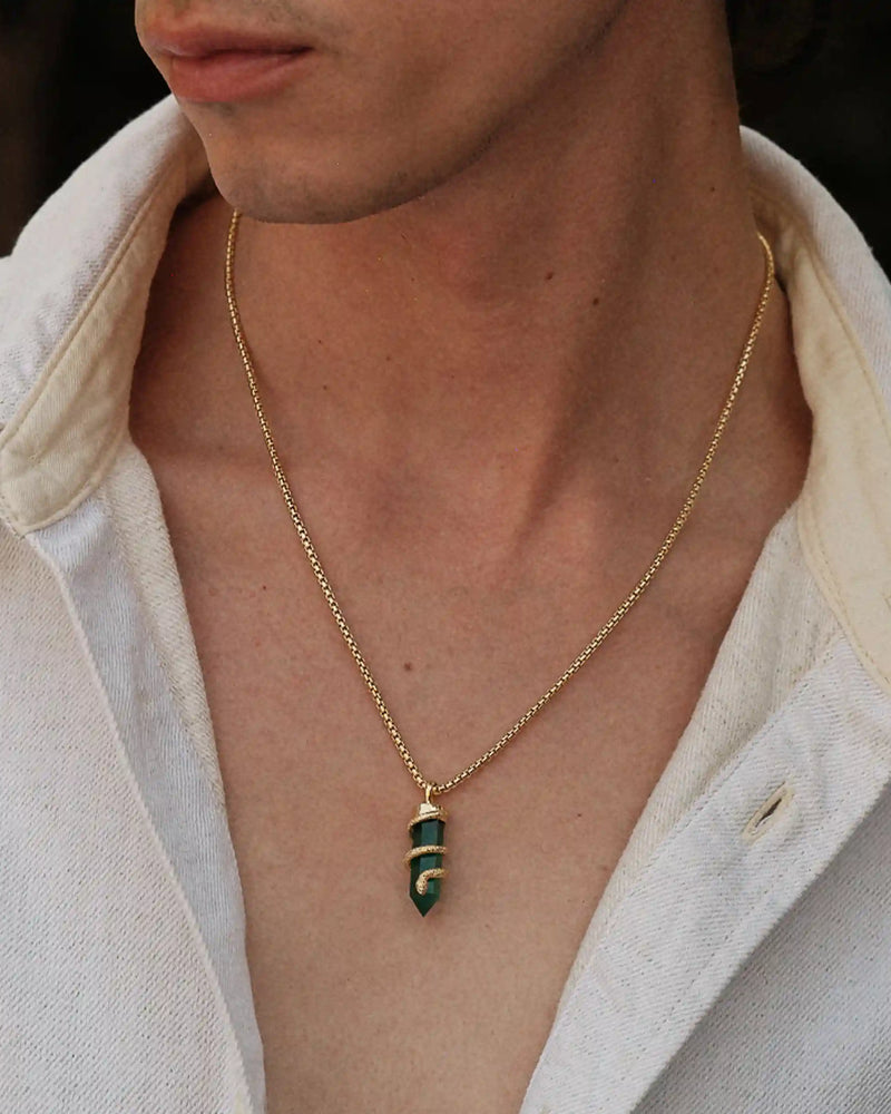 Awe Inspired Men's Men's Green Onyx Crystal Snake Necklace