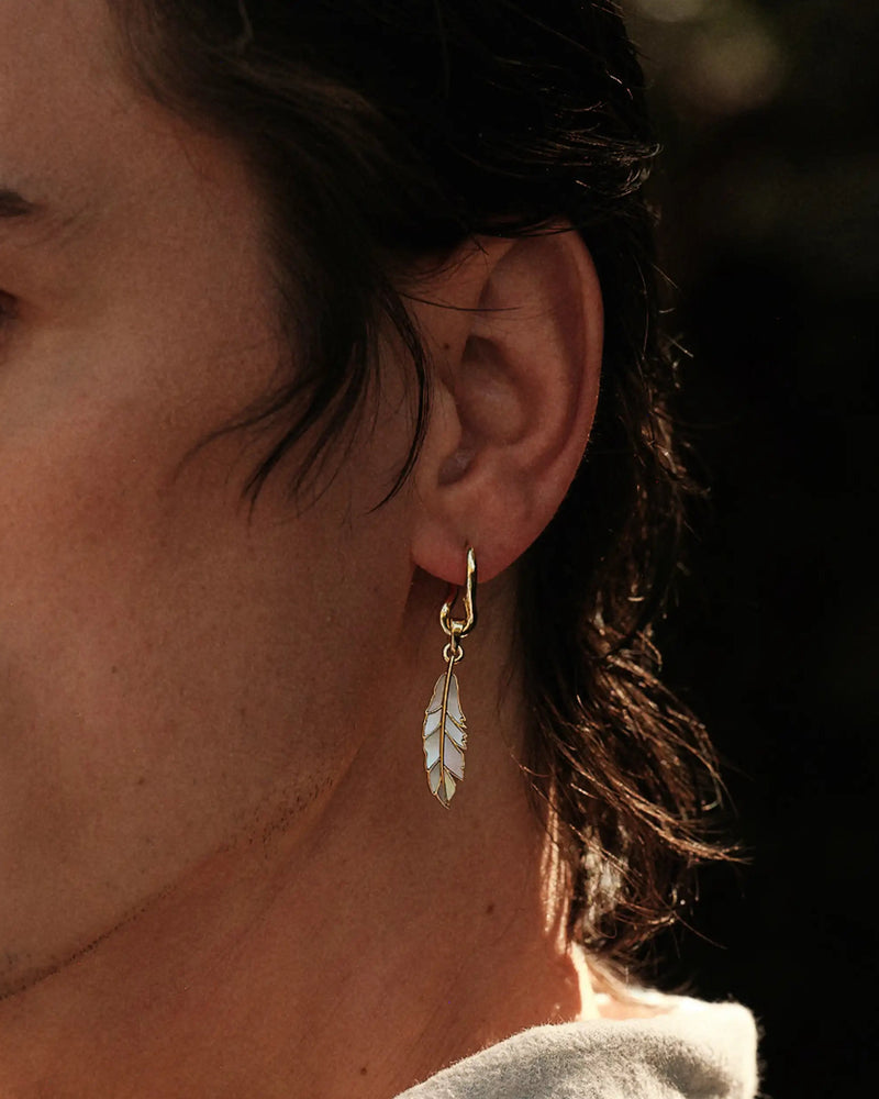 Awe Inspired Men's Men's Mother of Pearl Feather Charm Earring