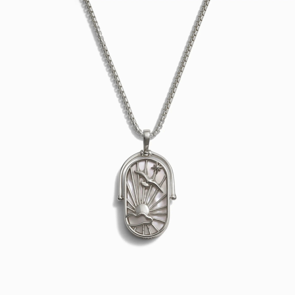 Awe Inspired Men's Sterling Silver / Air Element Necklace with 2.1mm Rounded Box Chain
