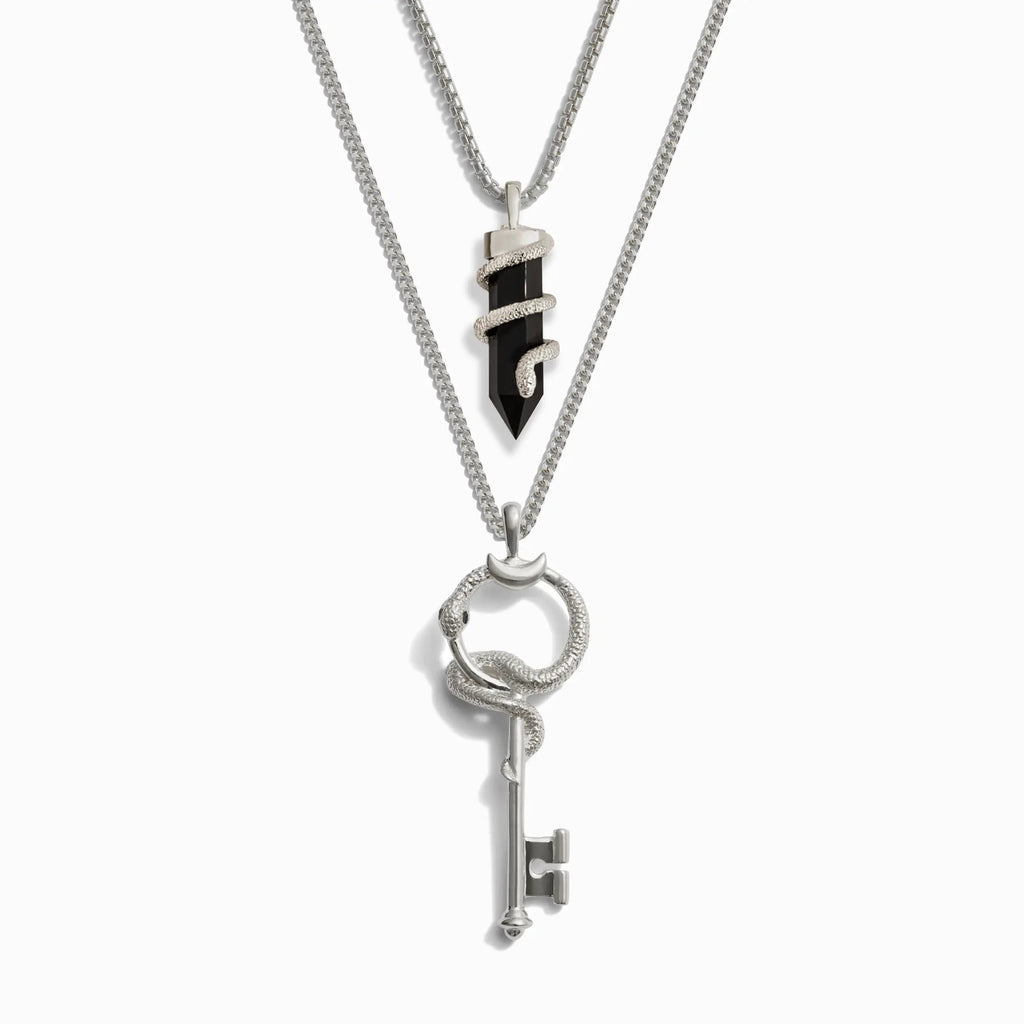 Awe Inspired Men's Sterling Silver Key to the Veil Necklace Set