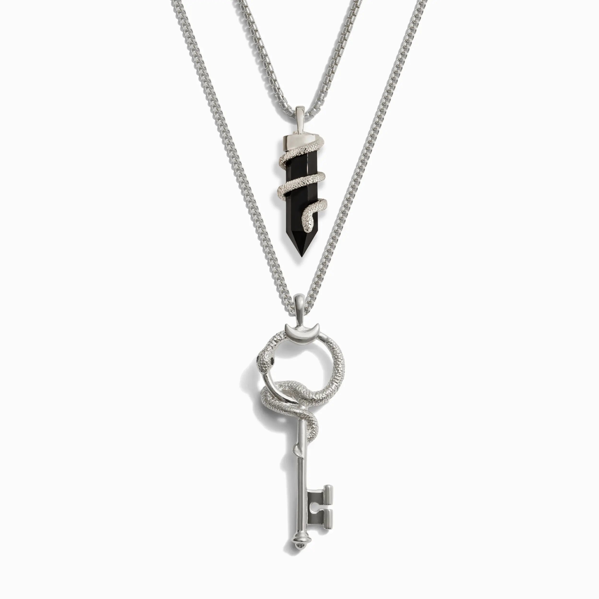 Awe Inspired Men's Sterling Silver Key to the Veil Necklace Set