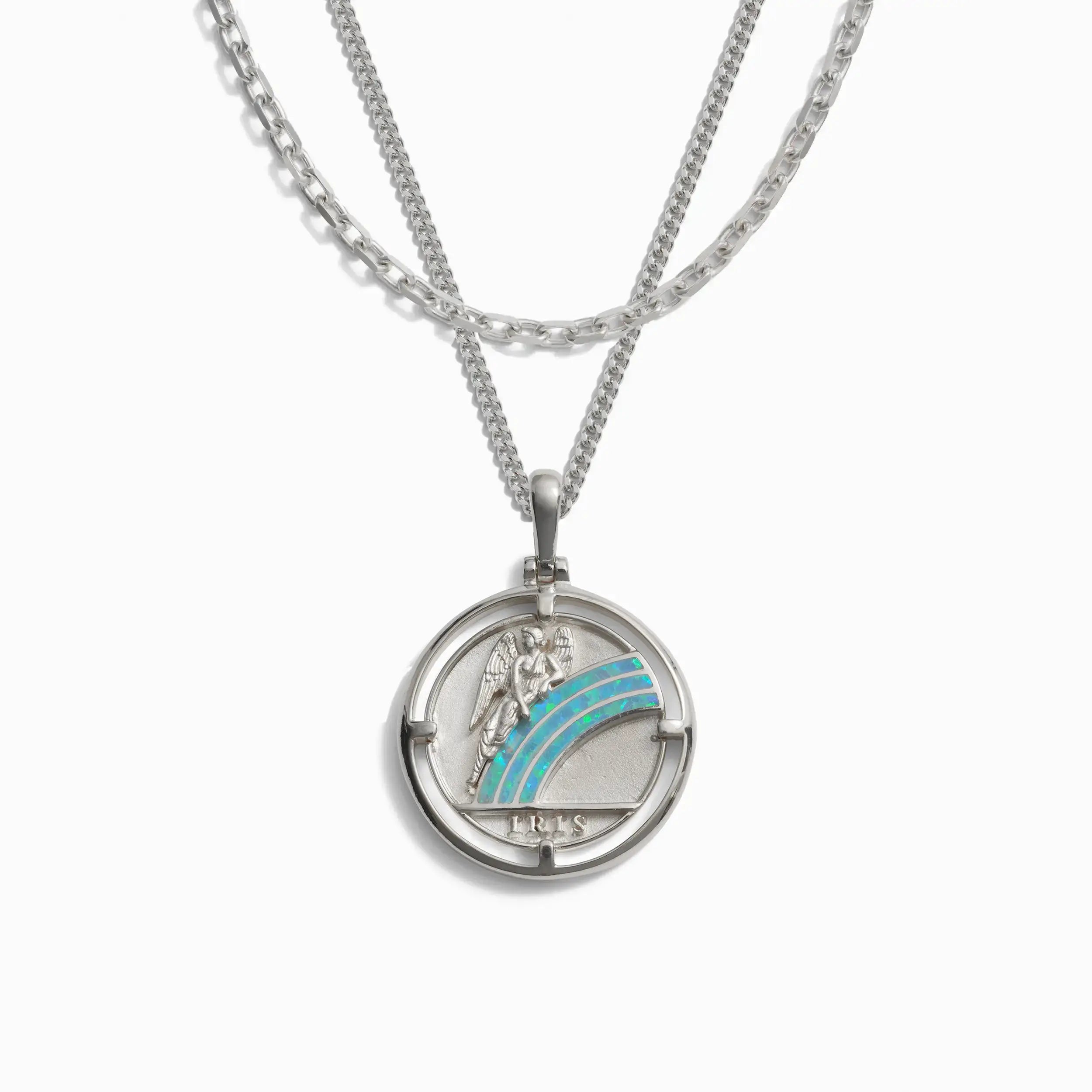 Awe Inspired Men's Sterling Silver Men's Iris Necklace Set