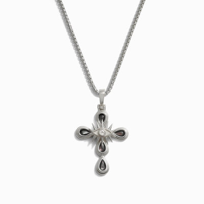 Awe Inspired Men's Sterling Silver Men's Small Third Eye Cross Necklace