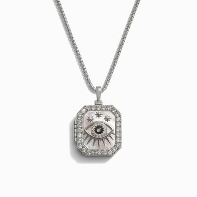 Awe Inspired Men's Sterling Silver Men's Third Eye Locket Necklace