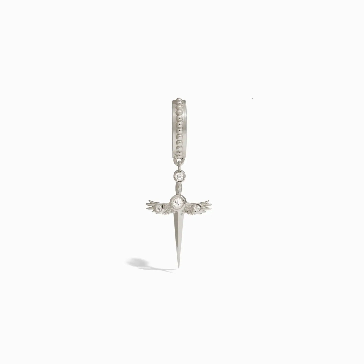 Awe Inspired Men's Sterling Silver Men's Winged Sword Drop Huggies