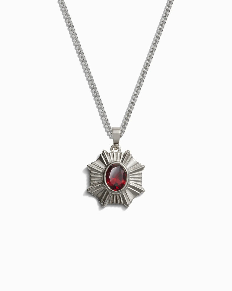 Awe Inspired Men's Sterling Silver / Red Garnet Men's Aura Necklace