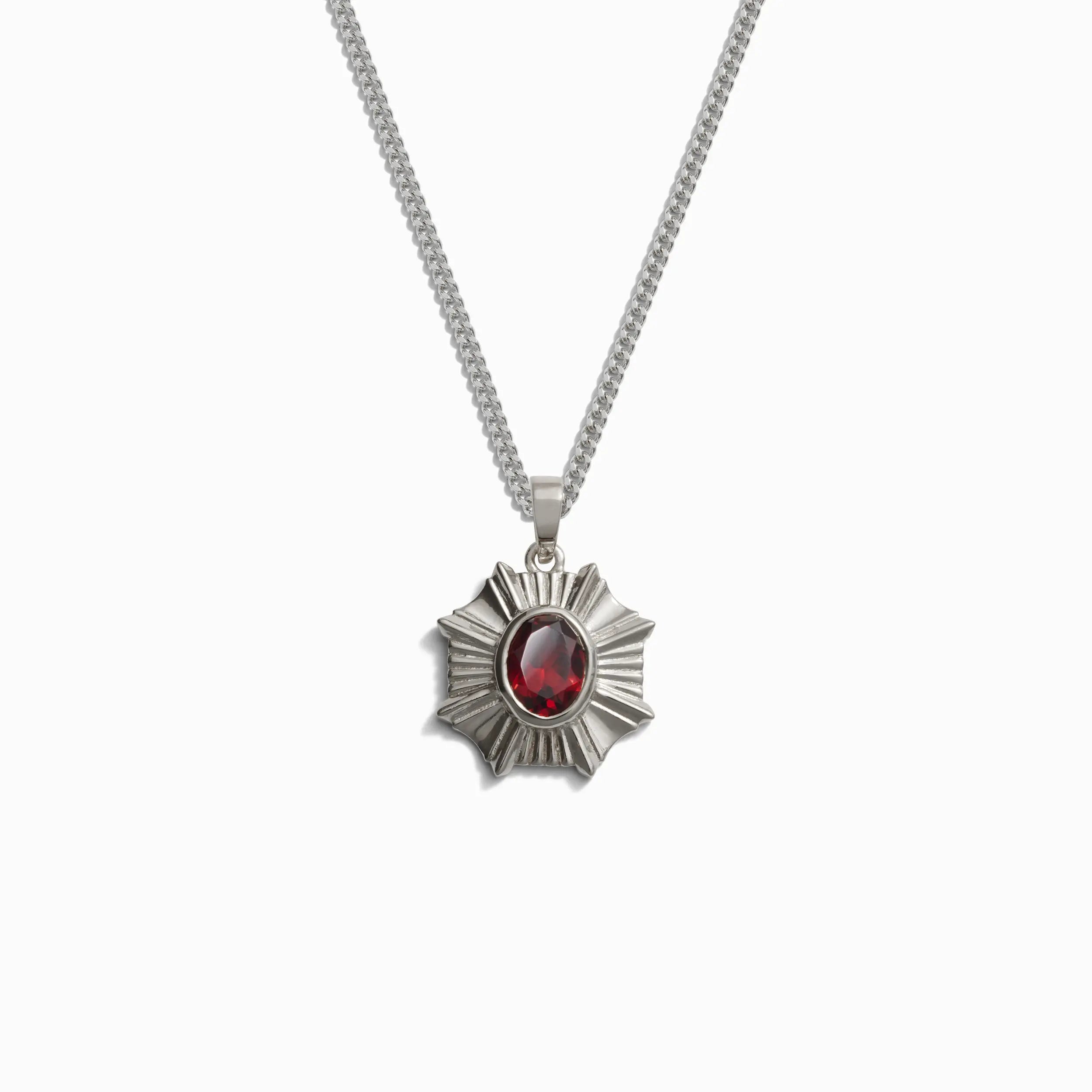 Awe Inspired Men's Sterling Silver / Red Garnet Men's Aura Necklace