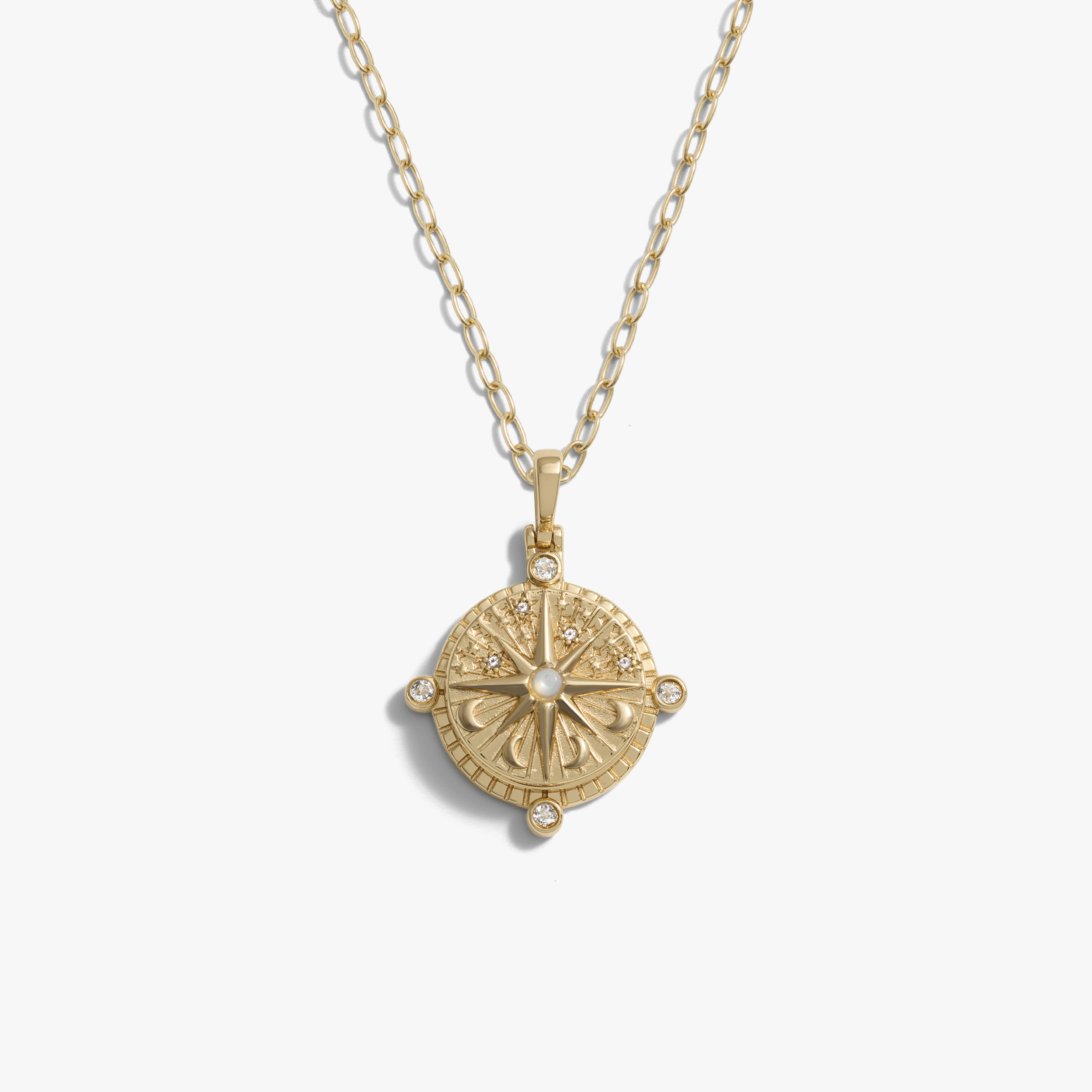 Awe Inspired Necklaces 14K Gold Vermeil / 16"-18" Delicate Paperclip Chain Compass Locket Necklace