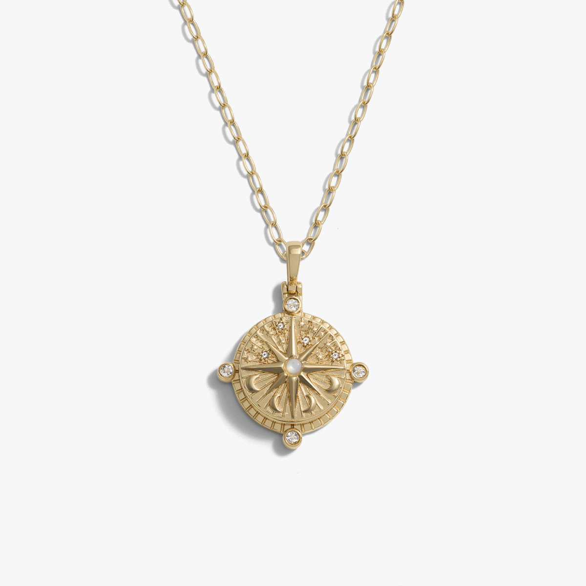 Awe Inspired Necklaces 14K Gold Vermeil / 16"-18" Delicate Paperclip Chain Compass Locket Necklace