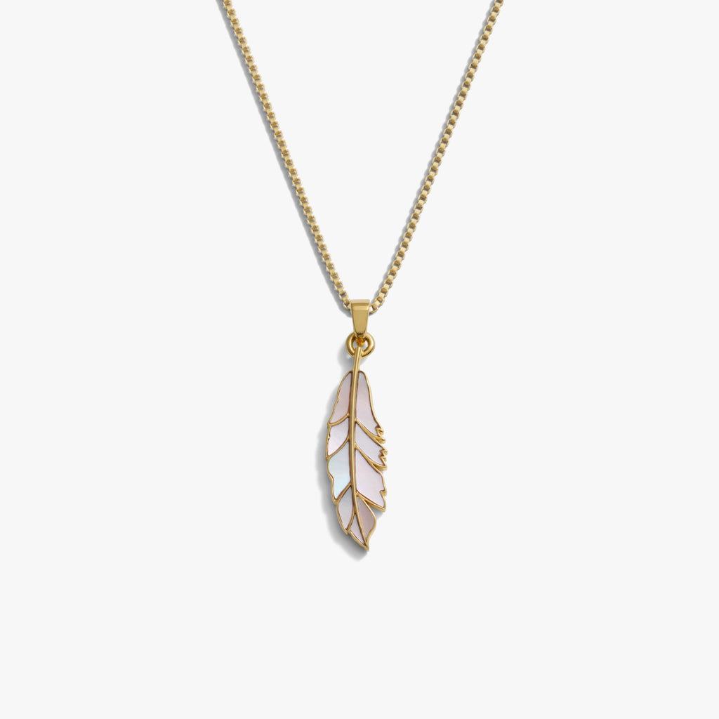 Awe Inspired Necklaces 14K Gold Vermeil / 16"-18" Mother of Pearl Feather Necklace