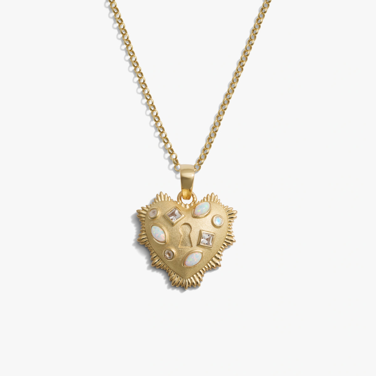 Awe Inspired Necklaces 14K Gold Vermeil / 16-18" Rolo Chain Gemstone Locked Radiant Heart Necklace