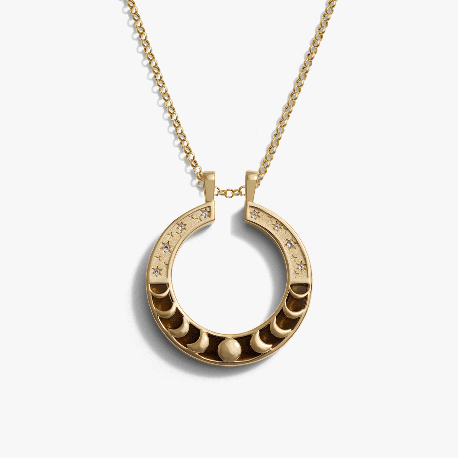 Awe Inspired Necklaces 14K Gold Vermeil / 16-18" Rolo Chain Tiger's Eye Moon Phase Halo Necklace