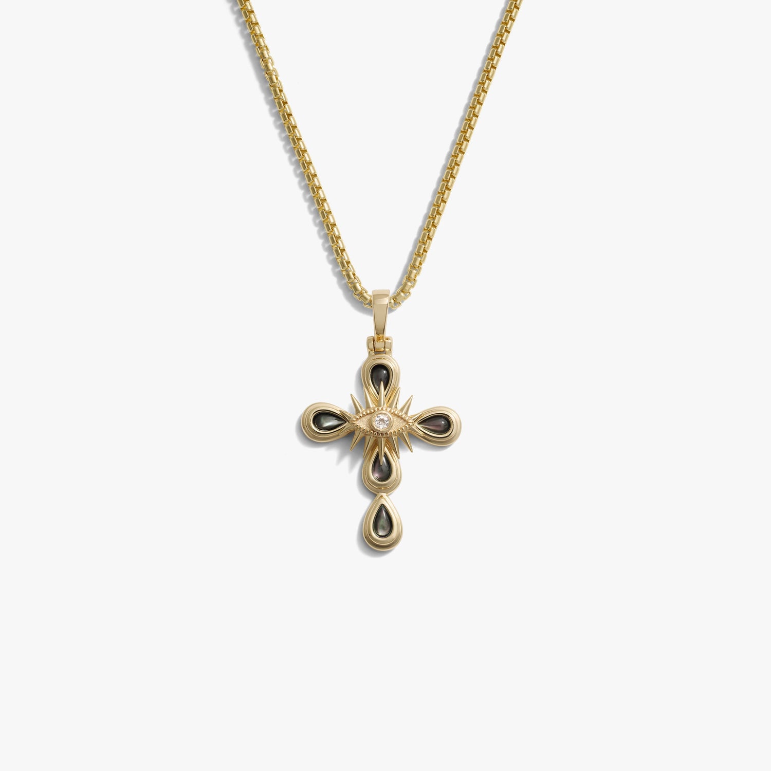 Awe Inspired Necklaces 14K Gold Vermeil / 2.1mm Rounded Box Chain Men's Third Eye Cross Necklace