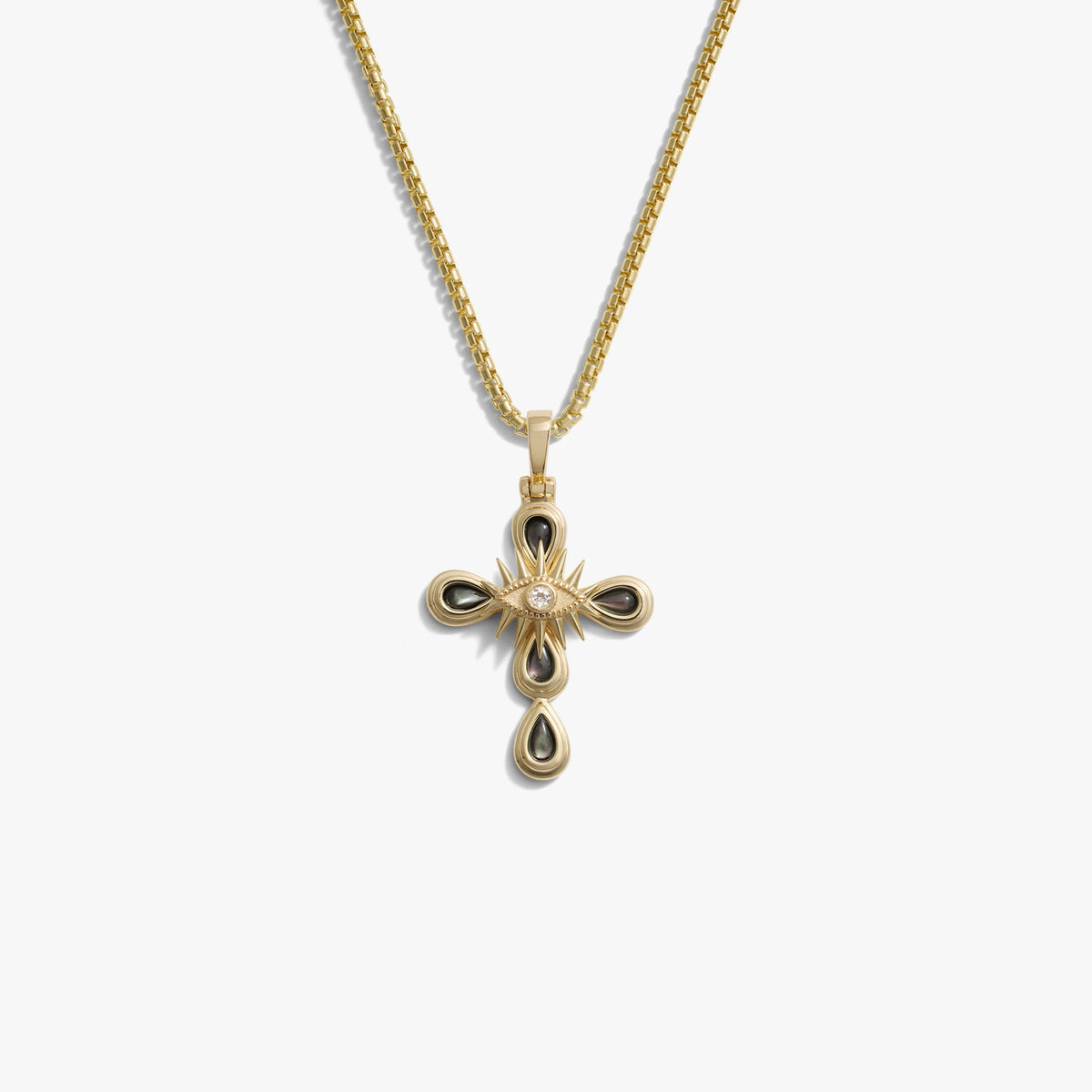 Awe Inspired Necklaces 14K Gold Vermeil / 2.1mm Rounded Box Chain Men's Third Eye Cross Necklace
