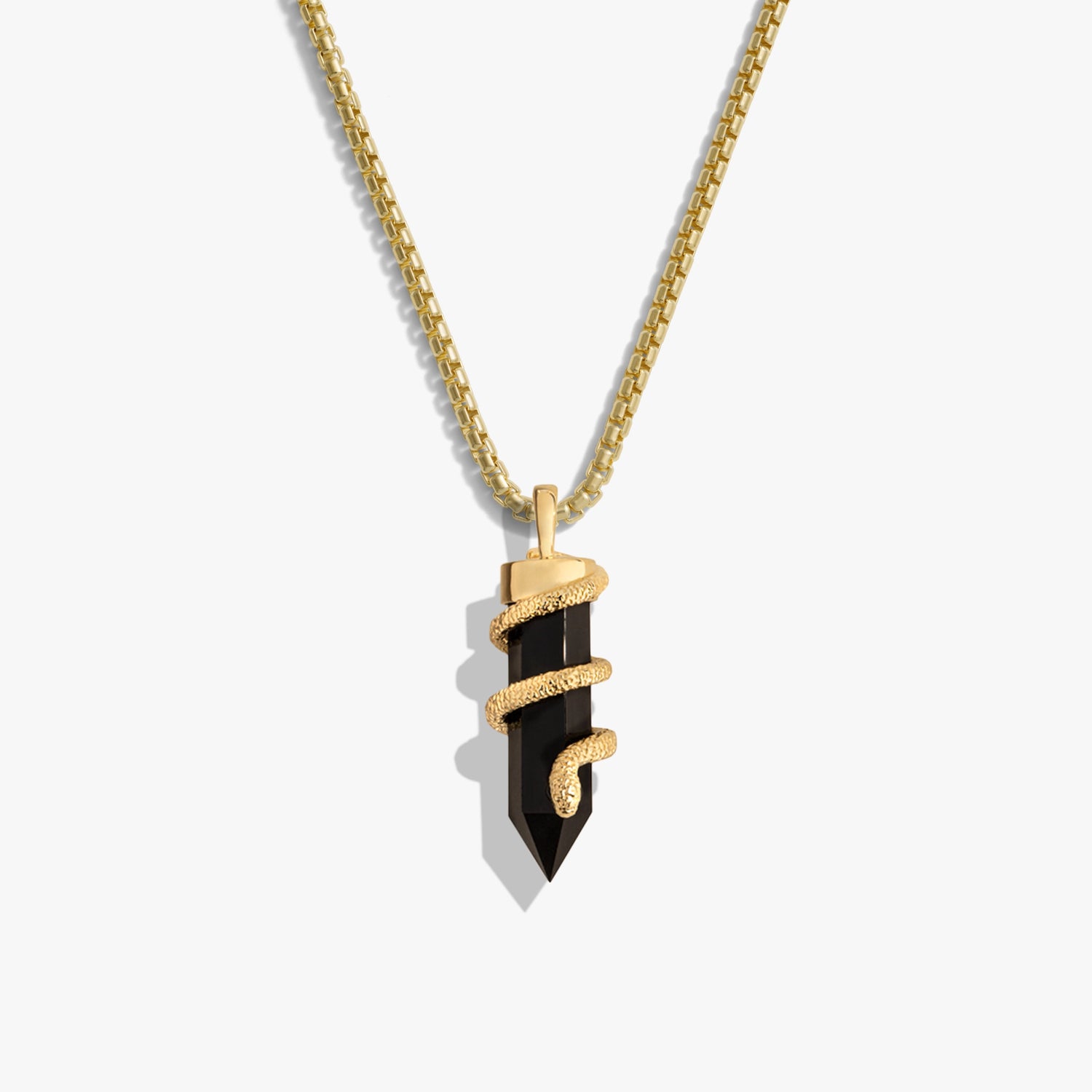 Awe Inspired Necklaces 14K Gold Vermeil / 20" 2.1mm Rounded Box Chain Men's Black Onyx Crystal Snake Necklace