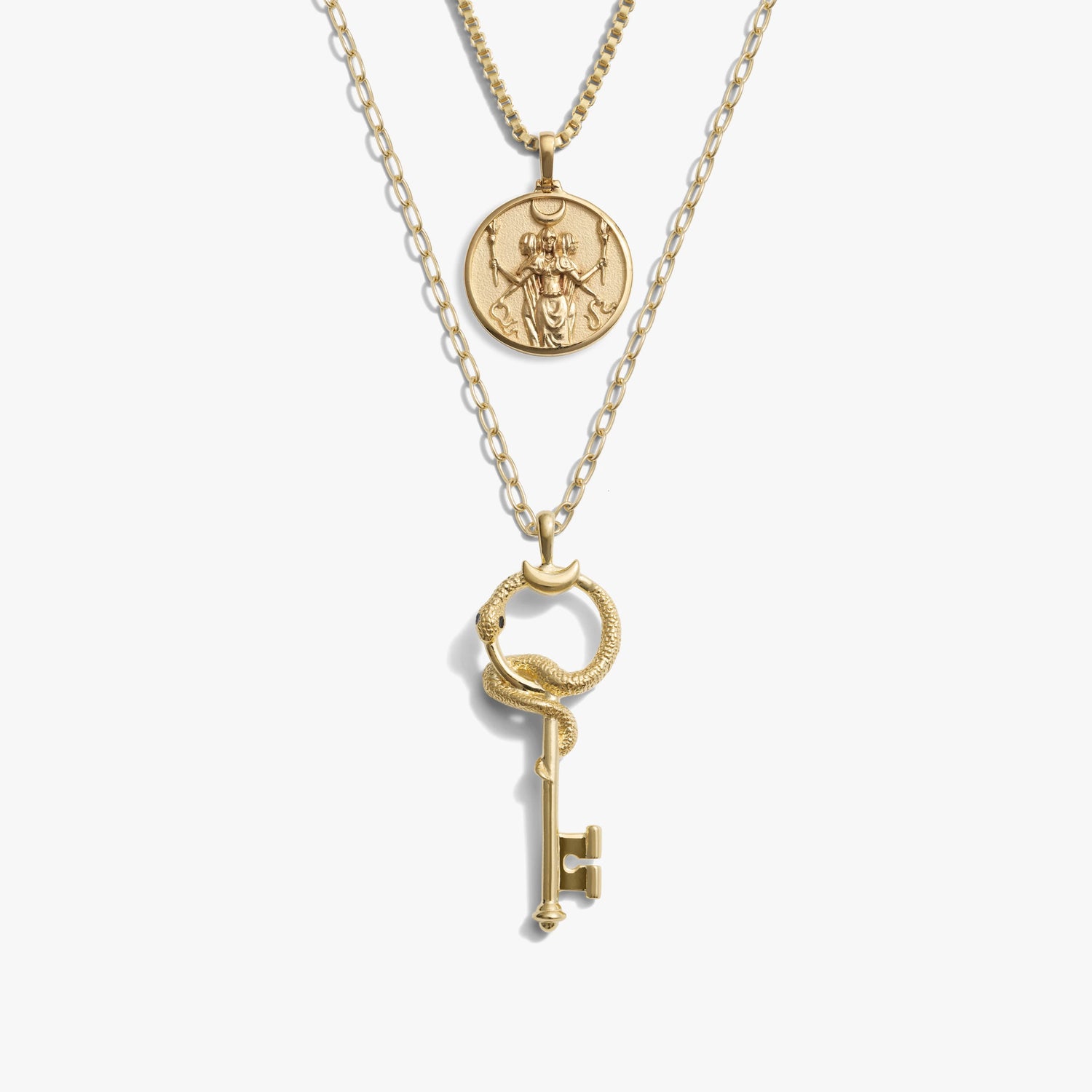 Awe Inspired Necklaces 14K Gold Vermeil Hecate and Gate of Hades Key Necklace Set