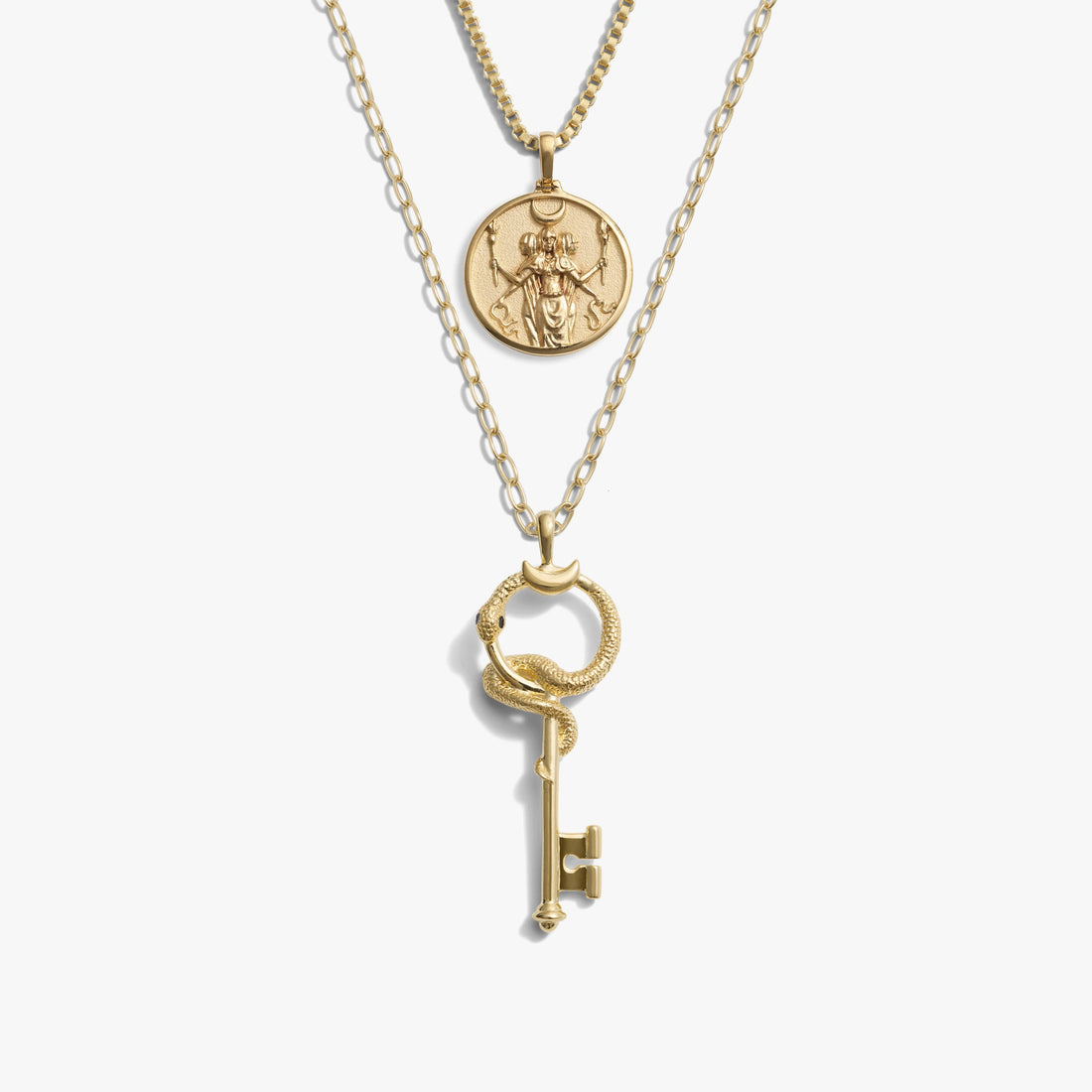 Awe Inspired Necklaces 14K Gold Vermeil Hecate and Gate of Hades Key Necklace Set