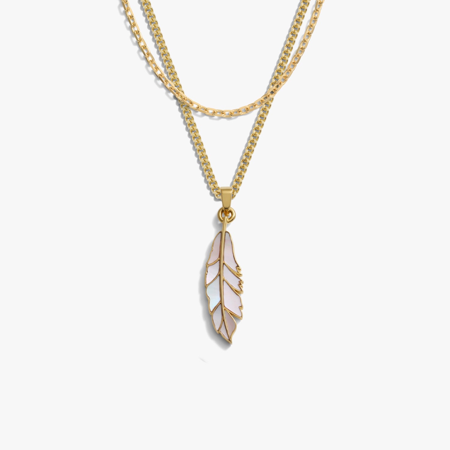 Awe Inspired Necklaces 14K Gold Vermeil Men's Mother of Pearl Feather Necklace Set