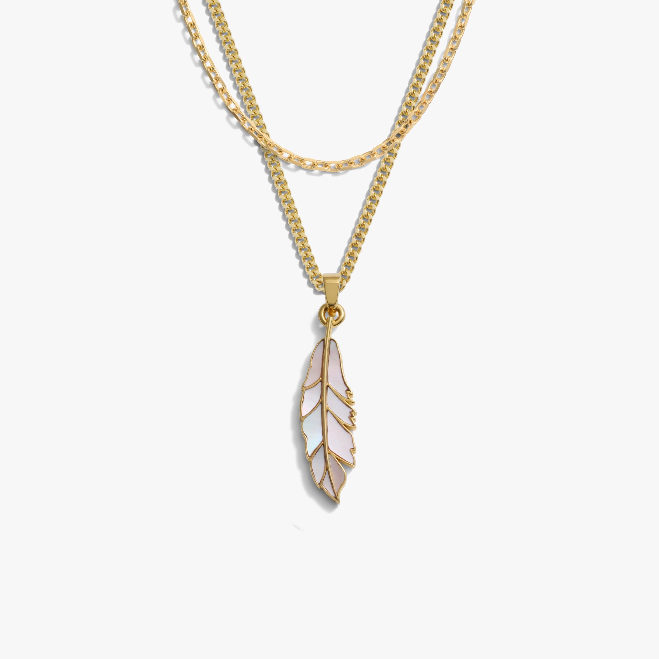 Awe Inspired Necklaces 14K Gold Vermeil Men's Mother of Pearl Feather Necklace Set