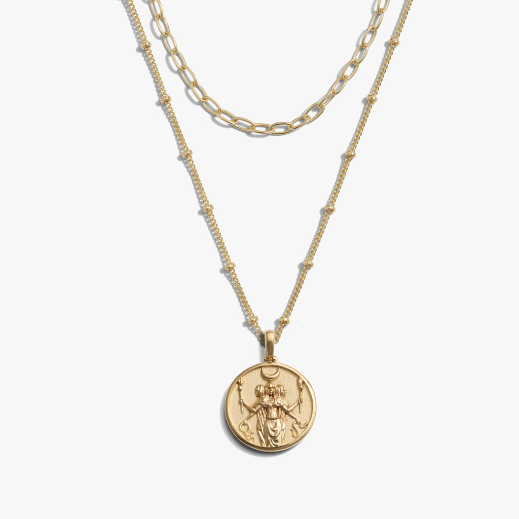 Awe Inspired Necklaces 14K Gold Vermeil Mini Hecate + Delicate Paperclip Necklace Set