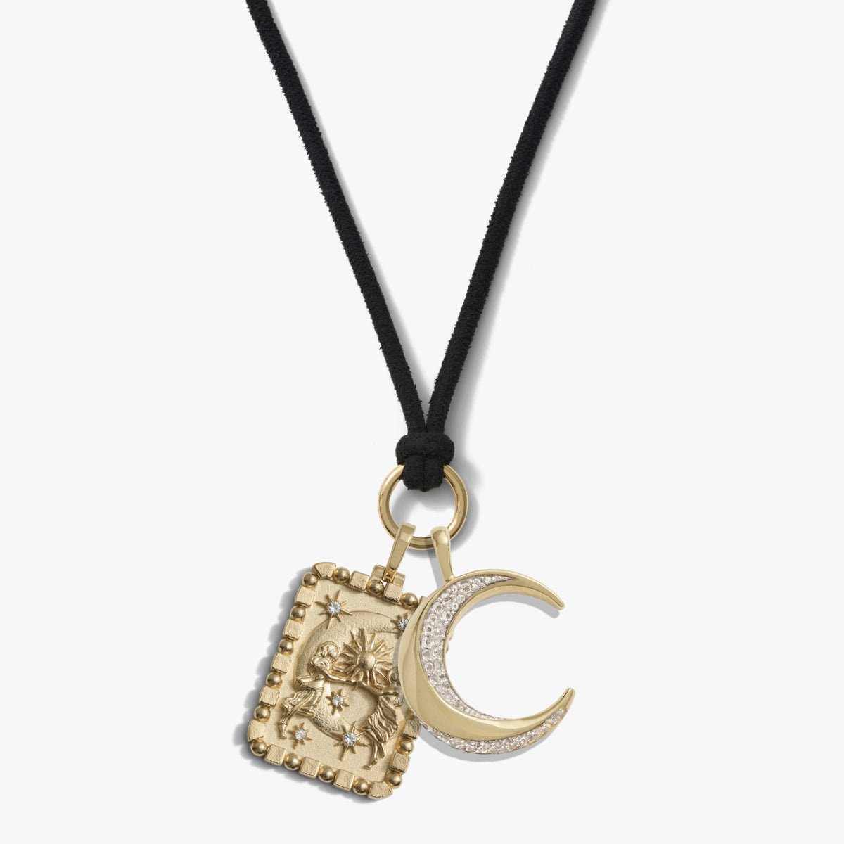 Awe Inspired Necklaces 14K Gold Vermeil Moon Duo Cord Charm Necklace