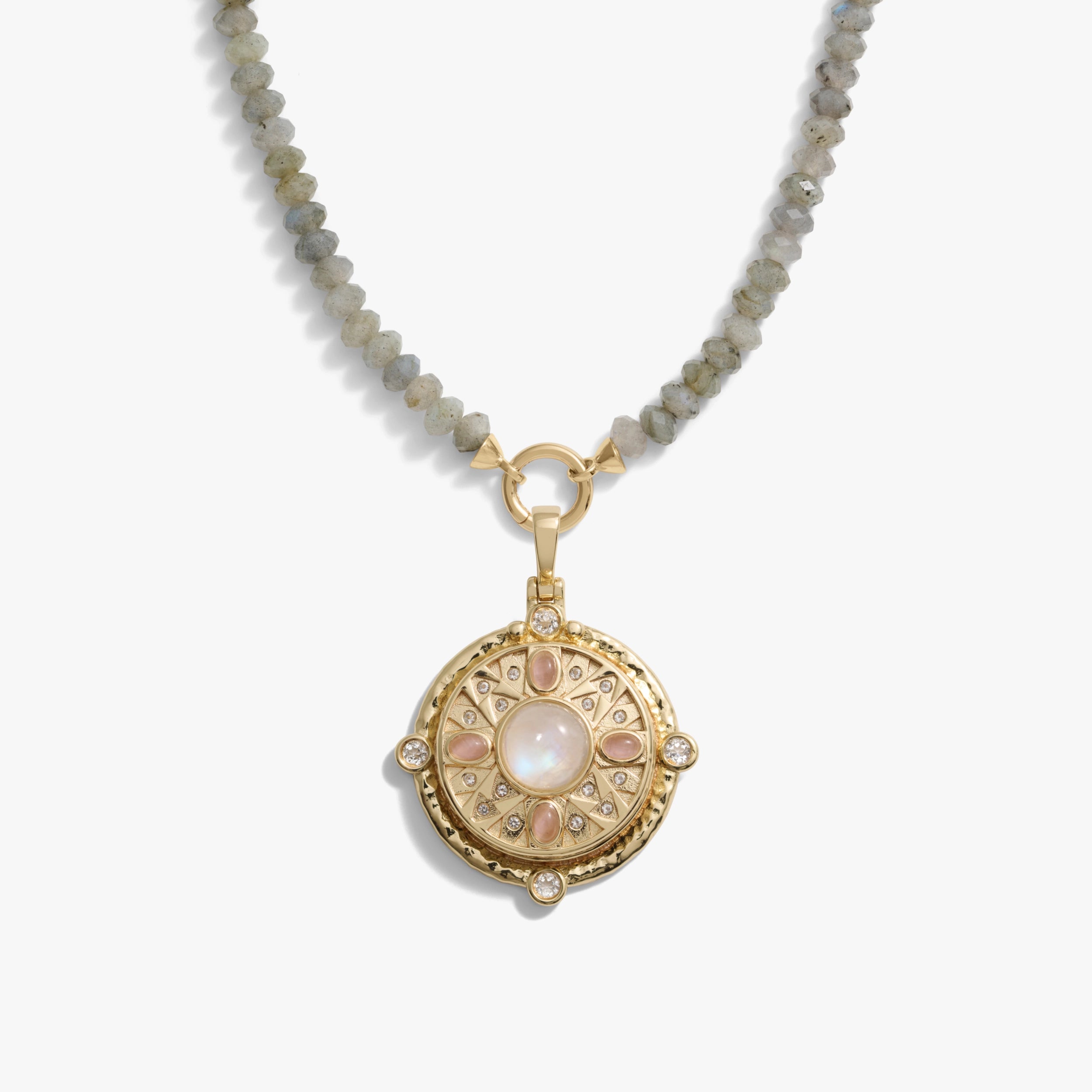 Awe Inspired Necklaces 14K Gold Vermeil Pink Manifestation Locket Labradorite Charm Necklace