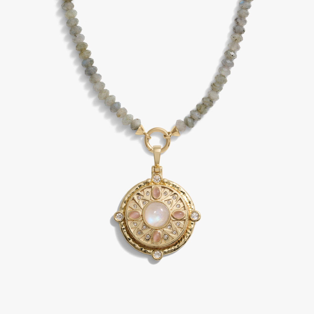Awe Inspired Necklaces 14K Gold Vermeil Pink Manifestation Locket Labradorite Charm Necklace