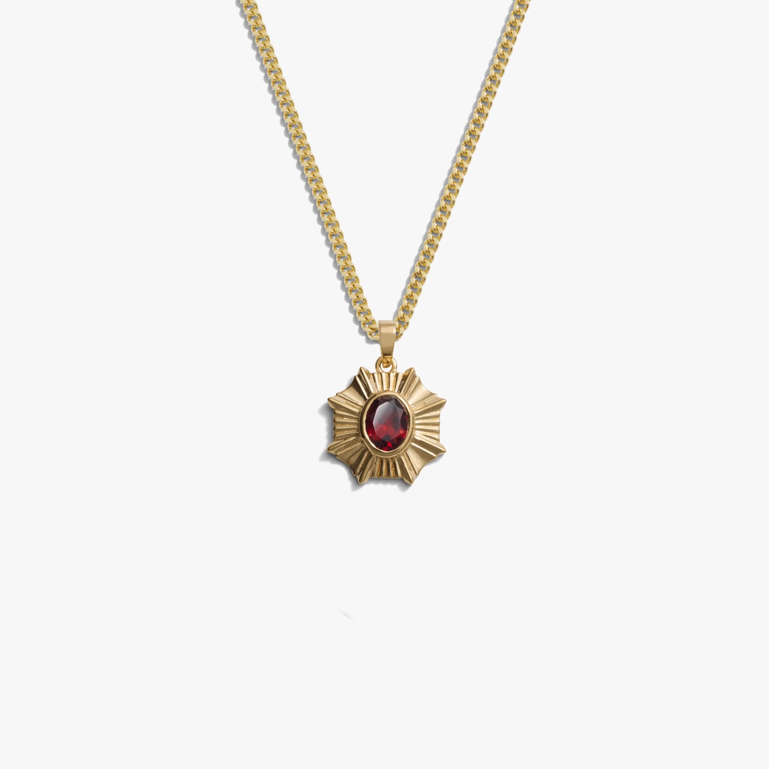 Awe Inspired Necklaces 14K Gold Vermeil / Red Garnet / Cuban Chain Men's Aura Necklace
