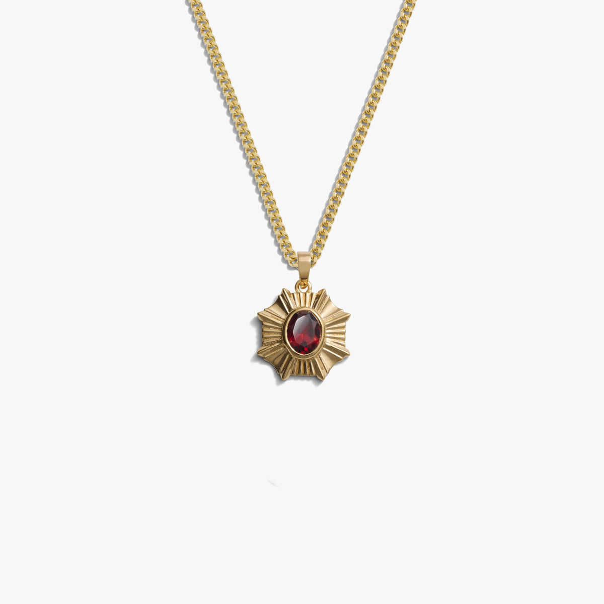 Awe Inspired Necklaces 14K Gold Vermeil / Red Garnet / Cuban Chain Men's Aura Necklace