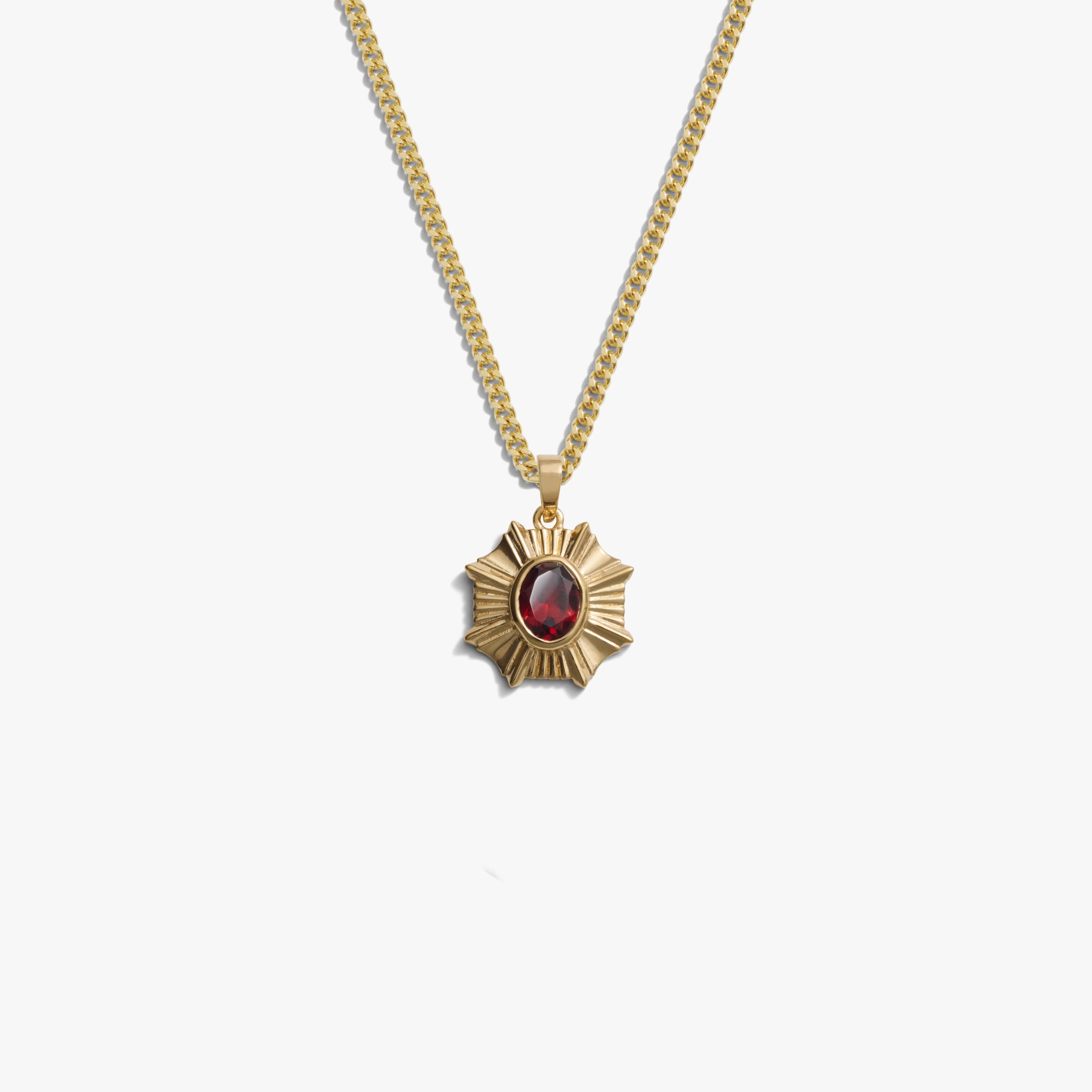 Awe Inspired Necklaces 14K Gold Vermeil / Red Garnet / Cuban Chain Men's Aura Necklace