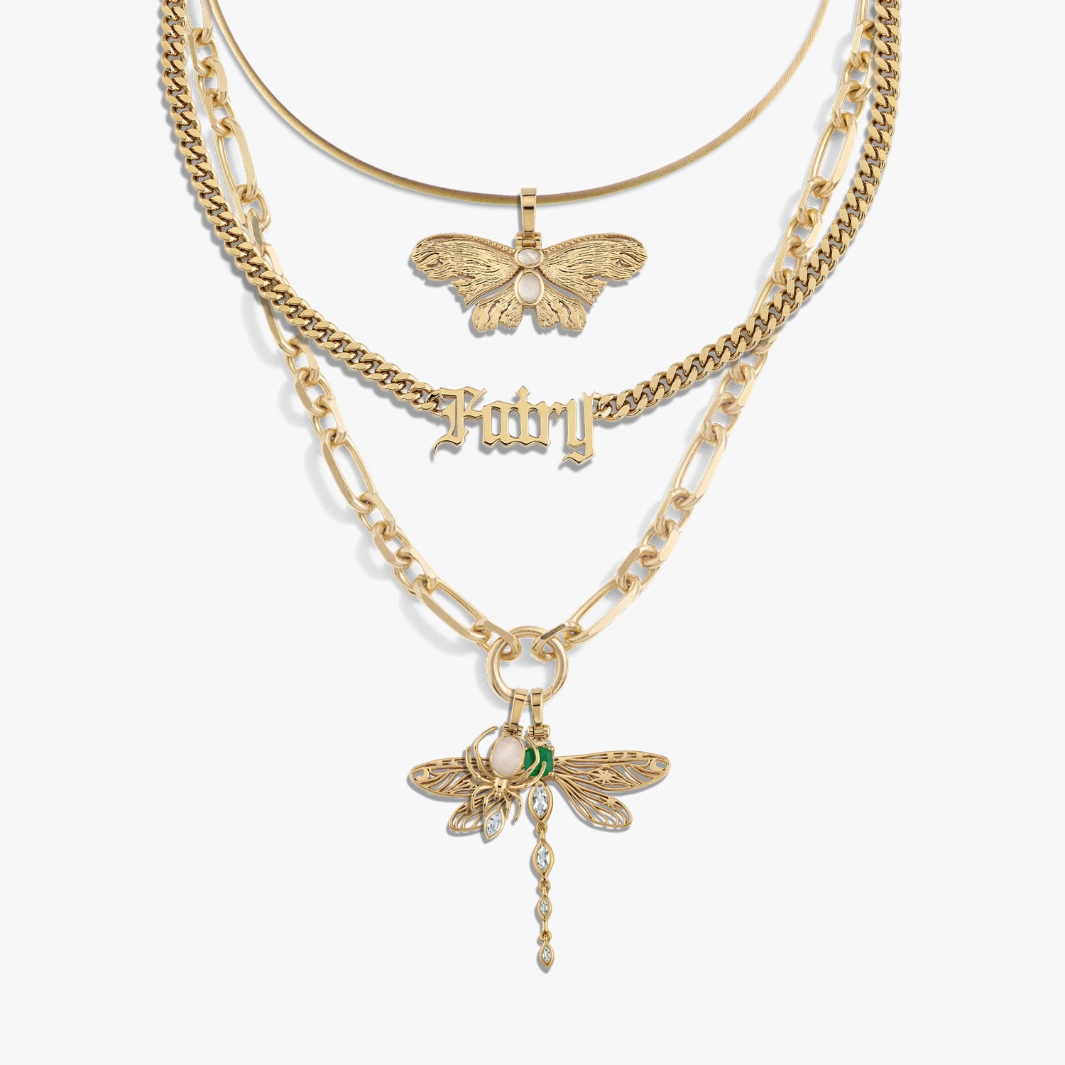 Awe Inspired Necklaces 14K Gold Vermeil Secret Forest Charm Necklace Set