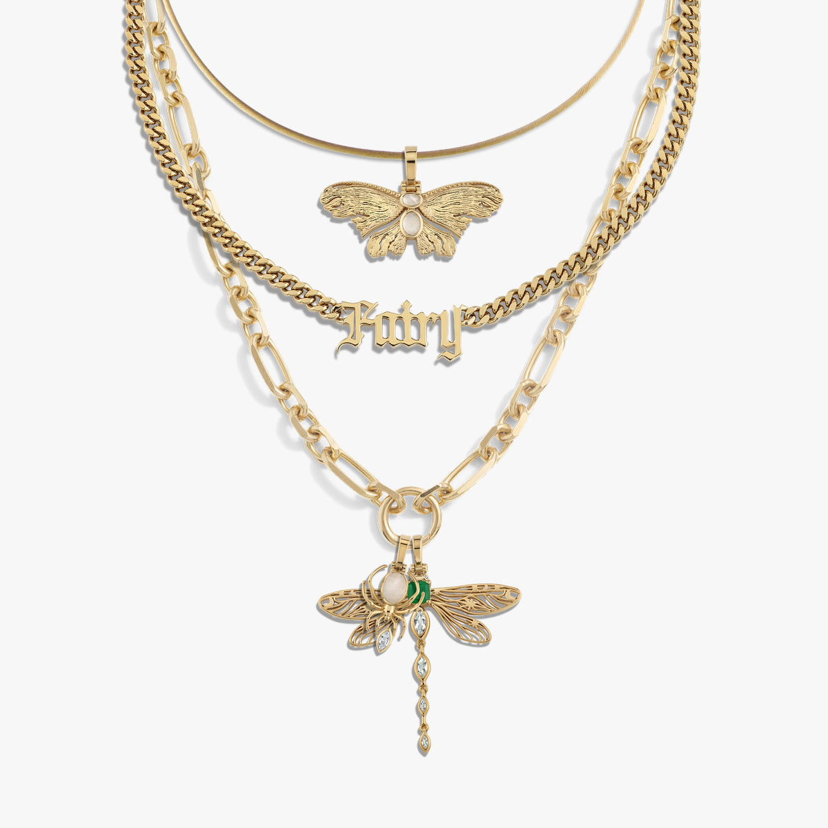 Awe Inspired Necklaces 14K Gold Vermeil Secret Forest Charm Necklace Set