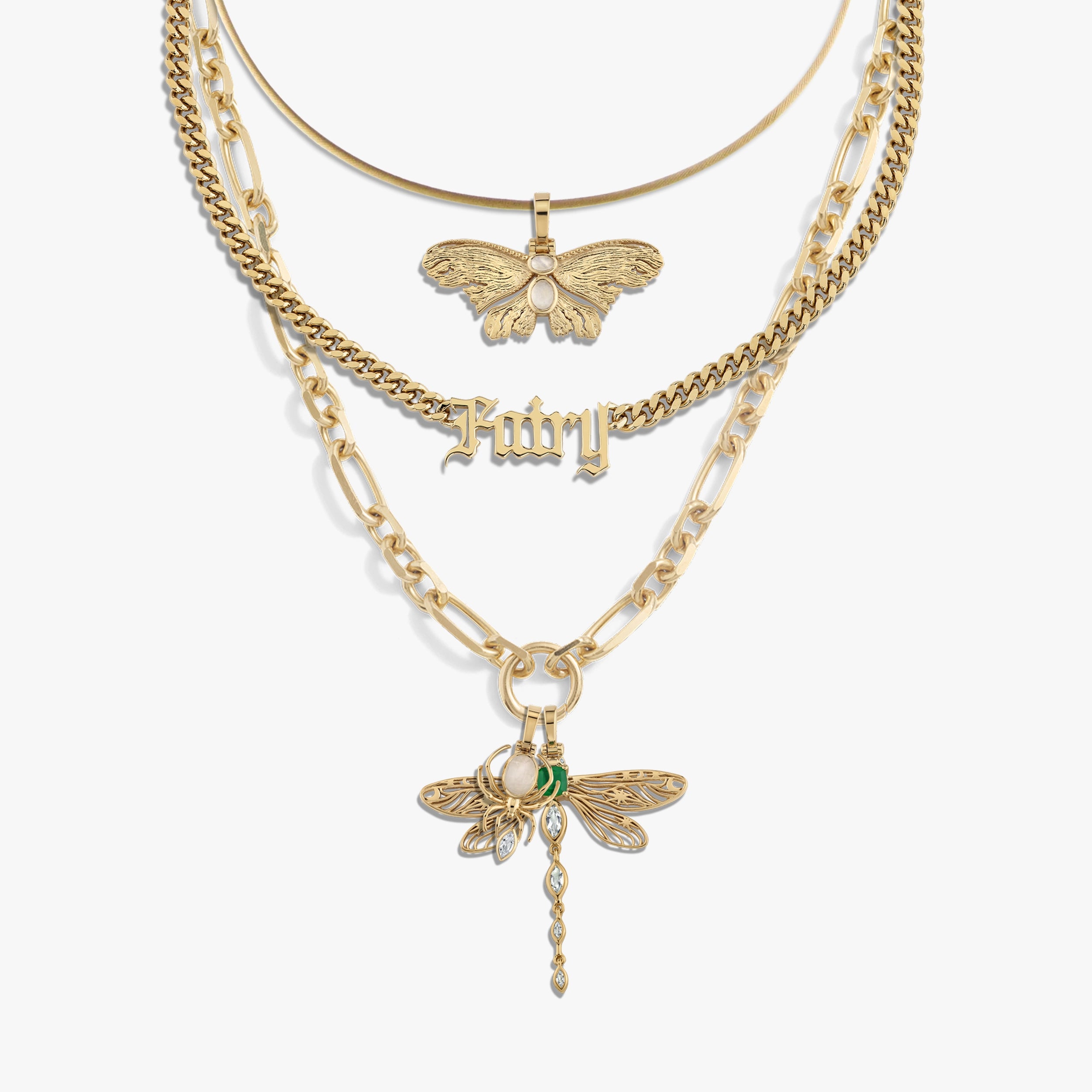 Awe Inspired Necklaces 14K Gold Vermeil Secret Forest Charm Necklace Set