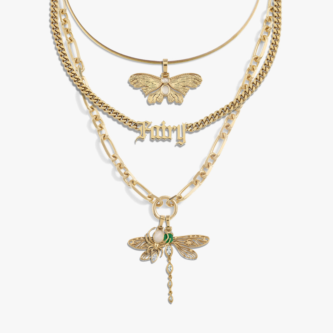 Awe Inspired Necklaces 14K Gold Vermeil Secret Forest Charm Necklace Set