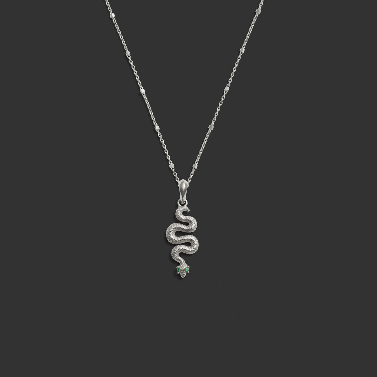 Awe Inspired Necklaces 14K White Gold / 16" Sparkle Chain Emerald Snake Necklace