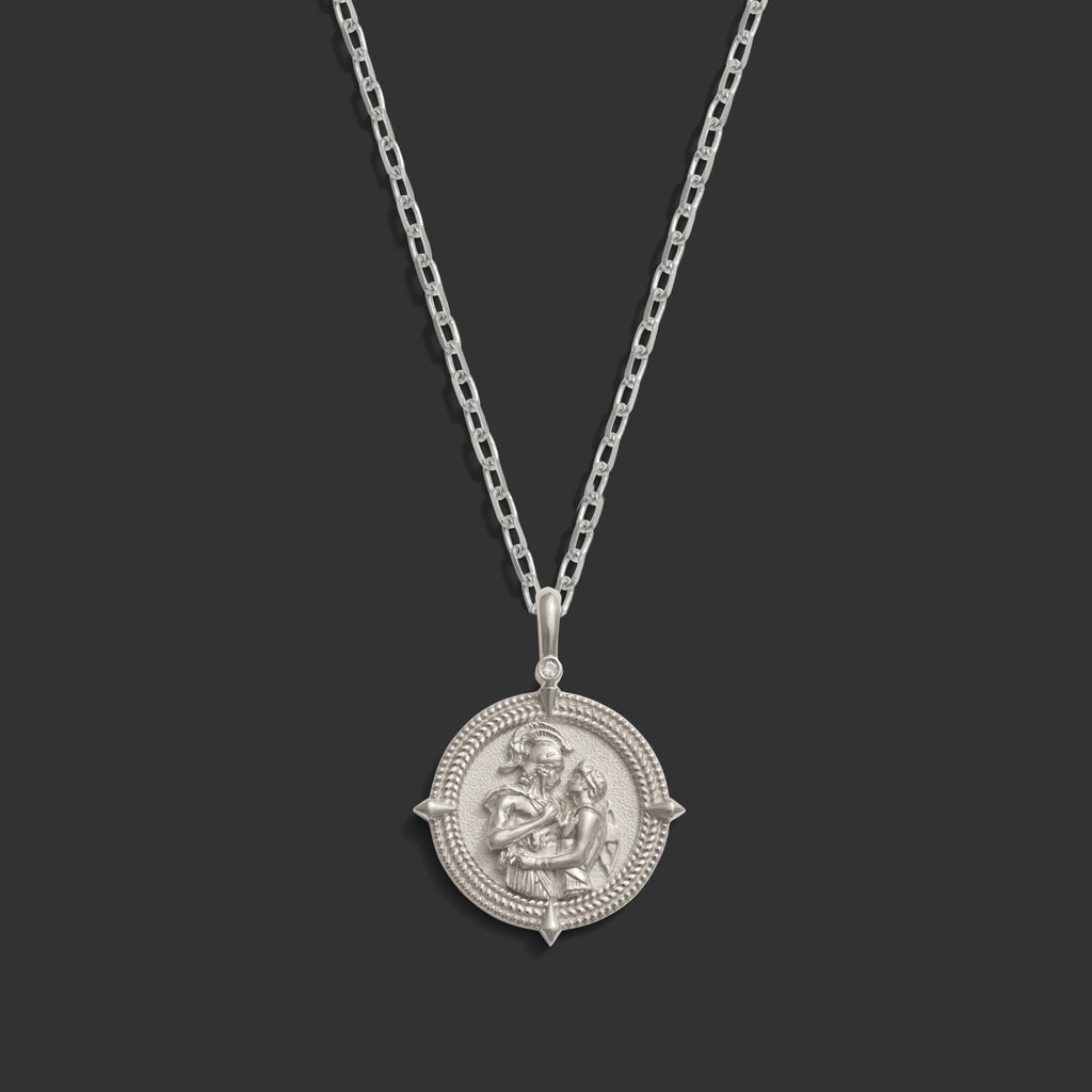 Awe Inspired Necklaces 14k White Gold / 20" French Cable Chain Achilles & Patroclus Necklace