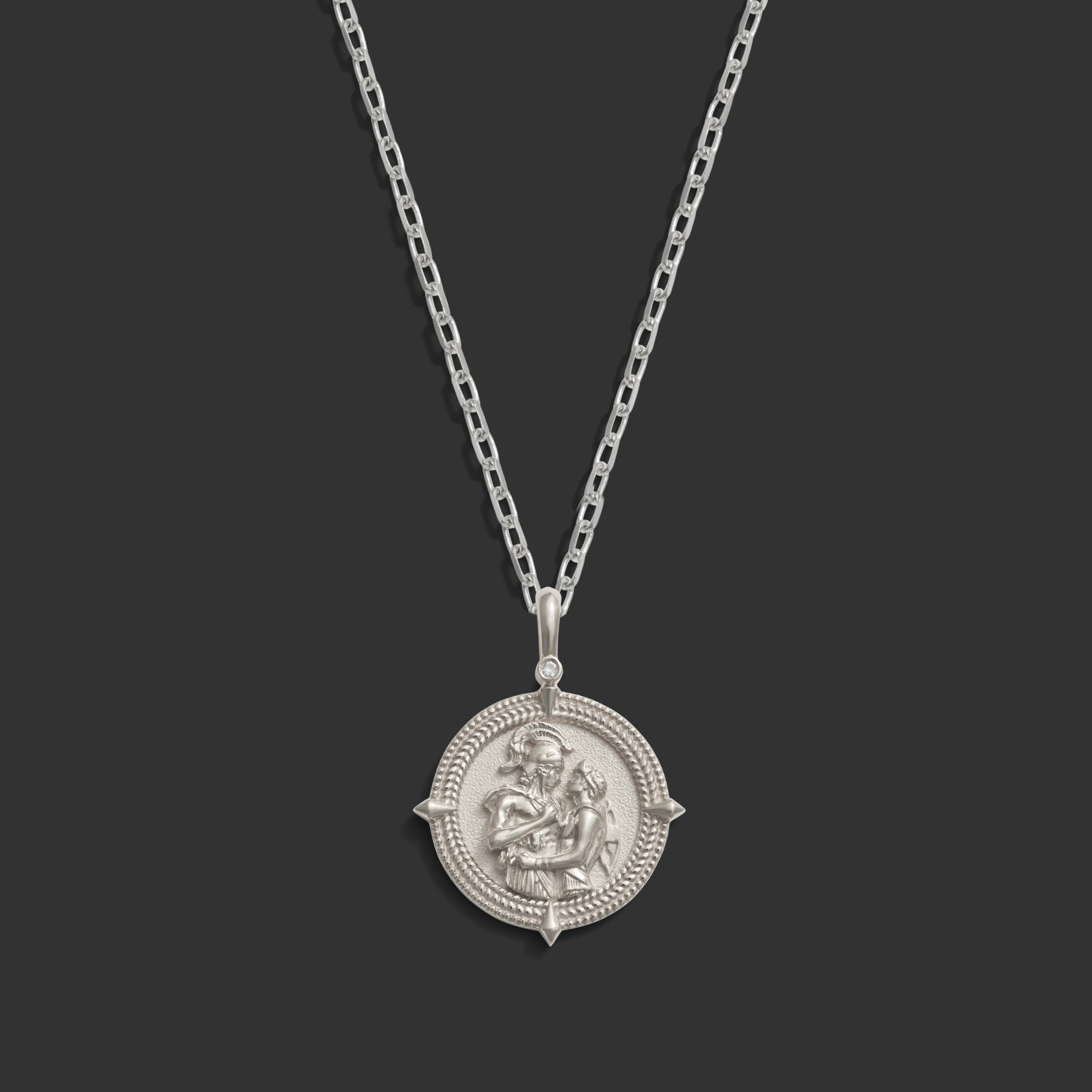 Awe Inspired Necklaces 14k White Gold / 20" French Cable Chain Achilles & Patroclus Necklace