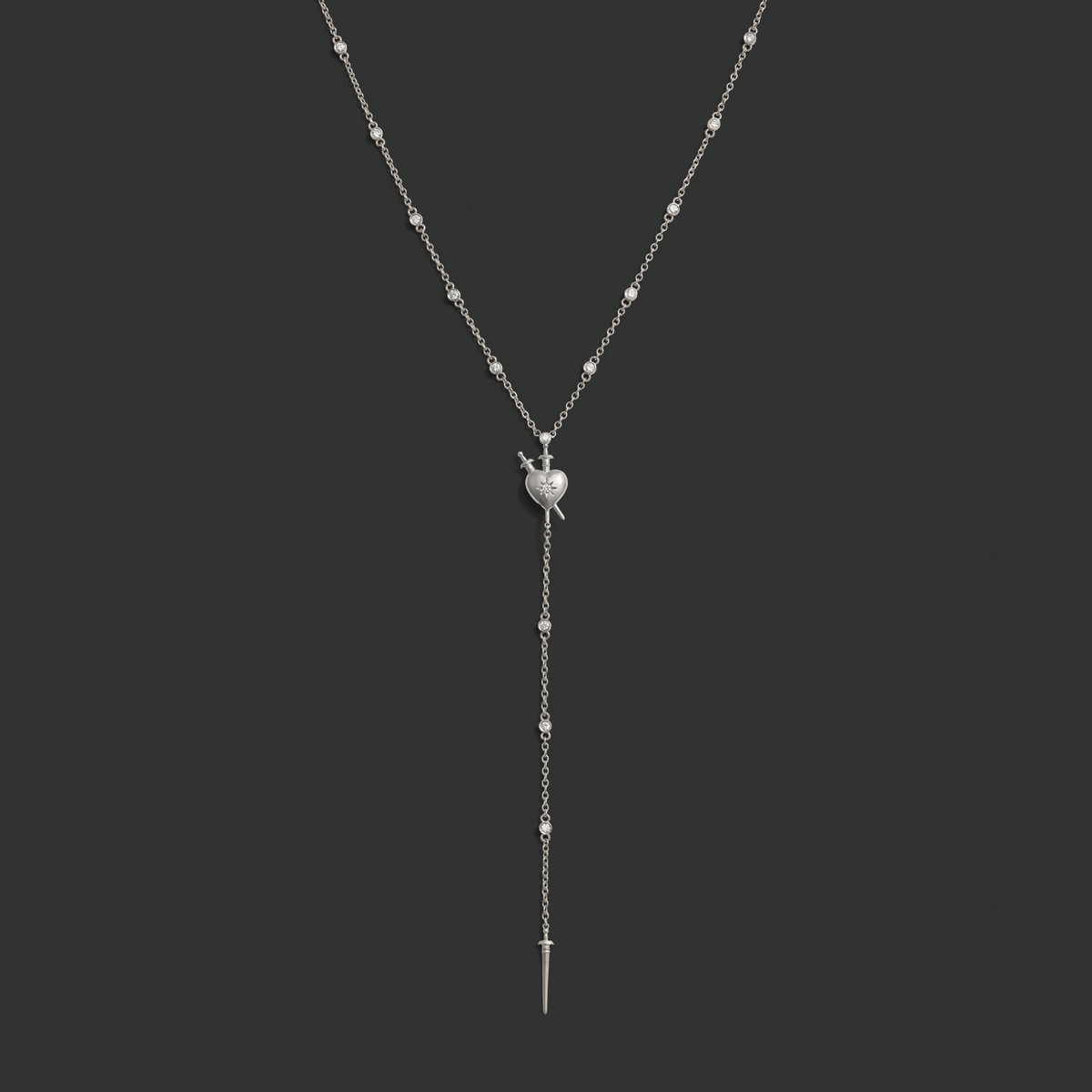 Awe Inspired Necklaces 14K White Gold Diamond Sacred Heart Lariat