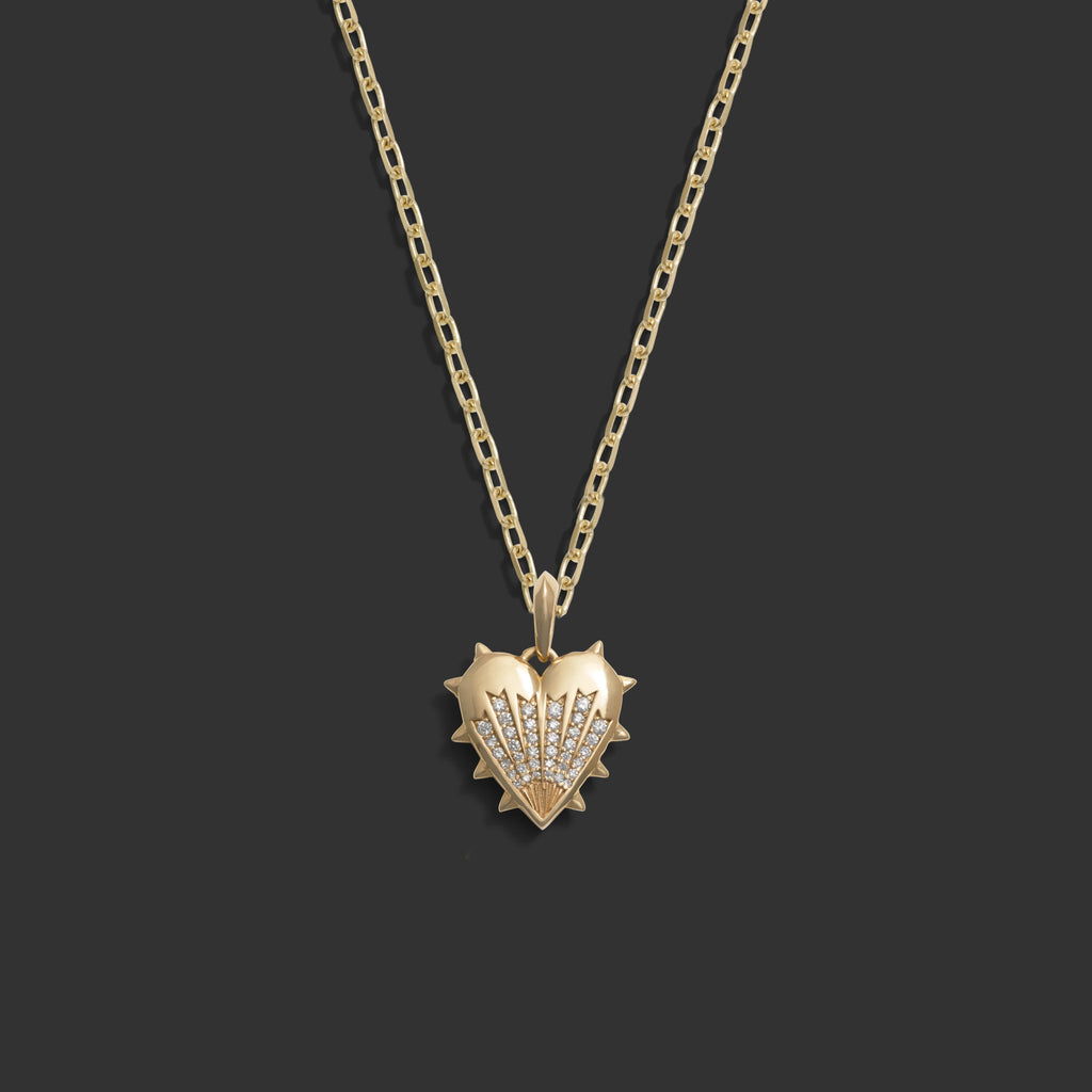 Awe Inspired Necklaces 14K Yellow Gold / 18" Rolo Chain Diamond Spiked Heart Necklace