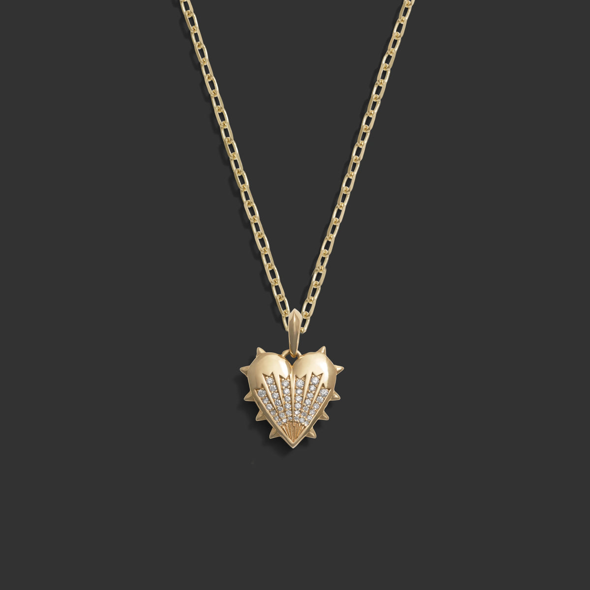 Awe Inspired Necklaces 14K Yellow Gold / 18" Rolo Chain Diamond Spiked Heart Necklace