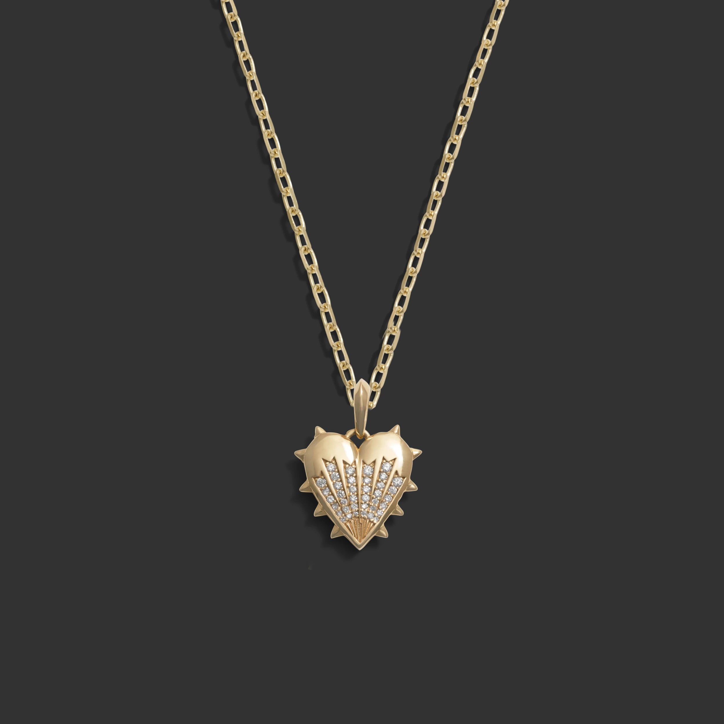 Awe Inspired Necklaces 14K Yellow Gold / 18" Rolo Chain Diamond Spiked Heart Necklace