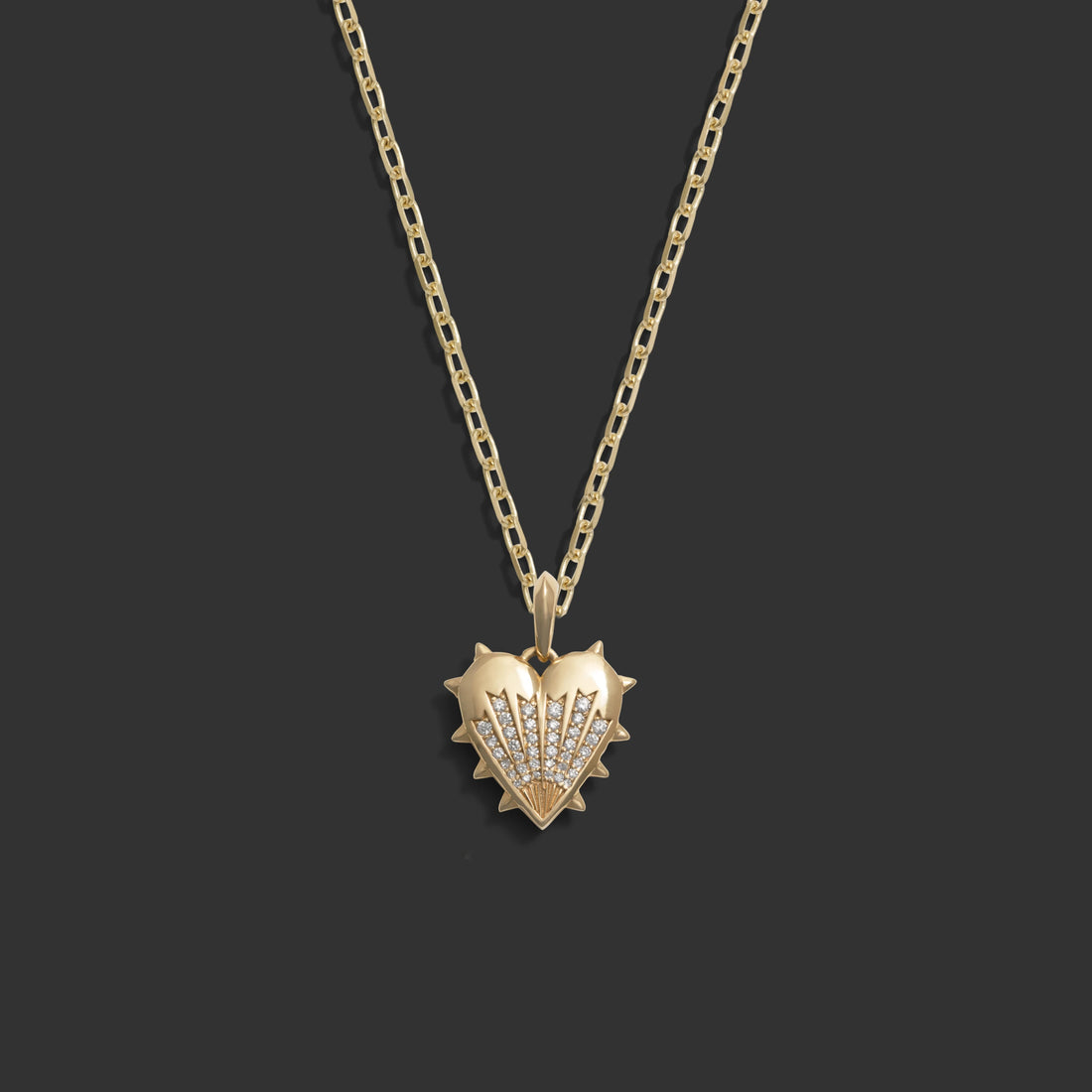 Awe Inspired Necklaces 14K Yellow Gold / 18" Rolo Chain Diamond Spiked Heart Necklace