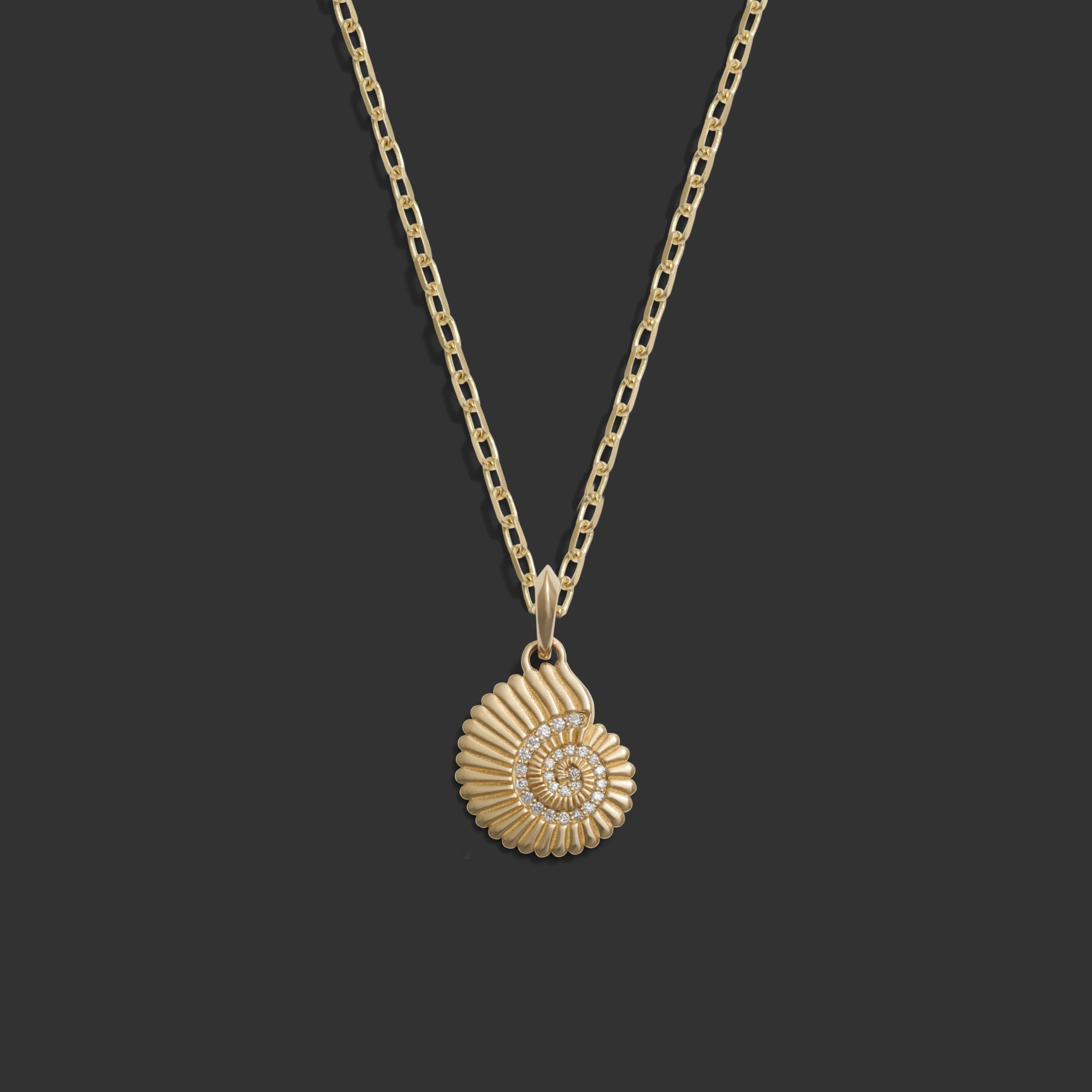 Awe Inspired Necklaces 14K Yellow Gold / 18" Rolo Chain Diamond Spiral Shell Necklace