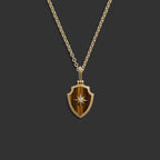 Awe Inspired Necklaces 14k Yellow Gold / 18" Rolo Chain Tiger's Eye Shield Necklace