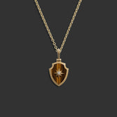 Awe Inspired Necklaces 14k Yellow Gold / 18" Rolo Chain Tiger's Eye Shield Necklace