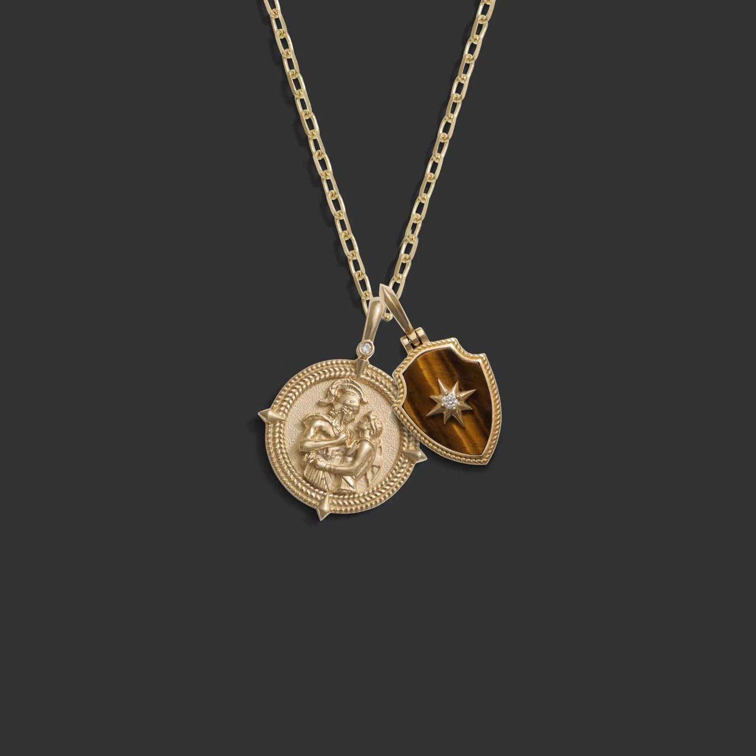 Awe Inspired Necklaces 14k Yellow Gold / 20" French Cable Chain Achilles Shield Necklace Set