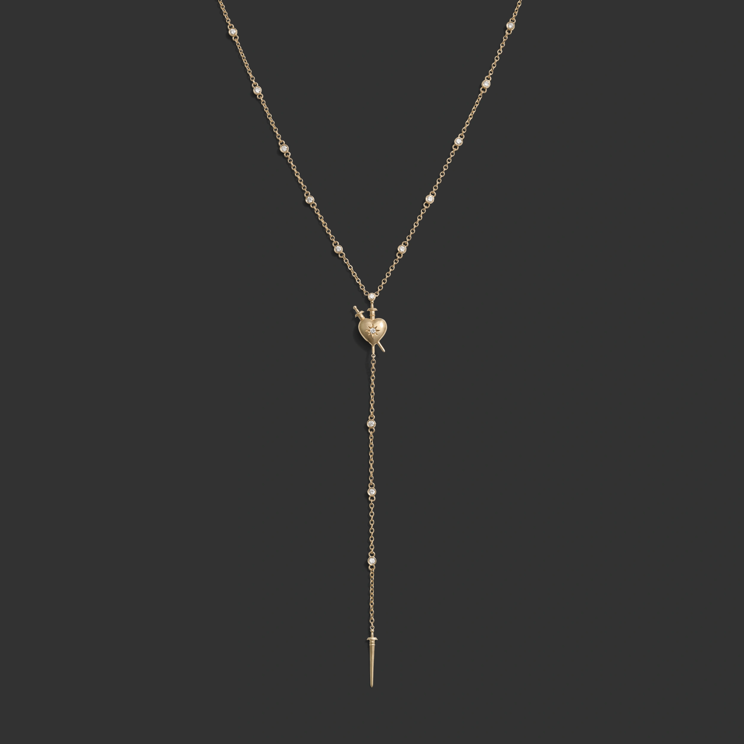 Awe Inspired Necklaces 14K Yellow Gold Diamond Sacred Heart Lariat