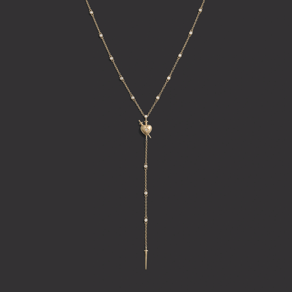 Awe Inspired Necklaces 14K Yellow Gold Diamond Sacred Heart Lariat