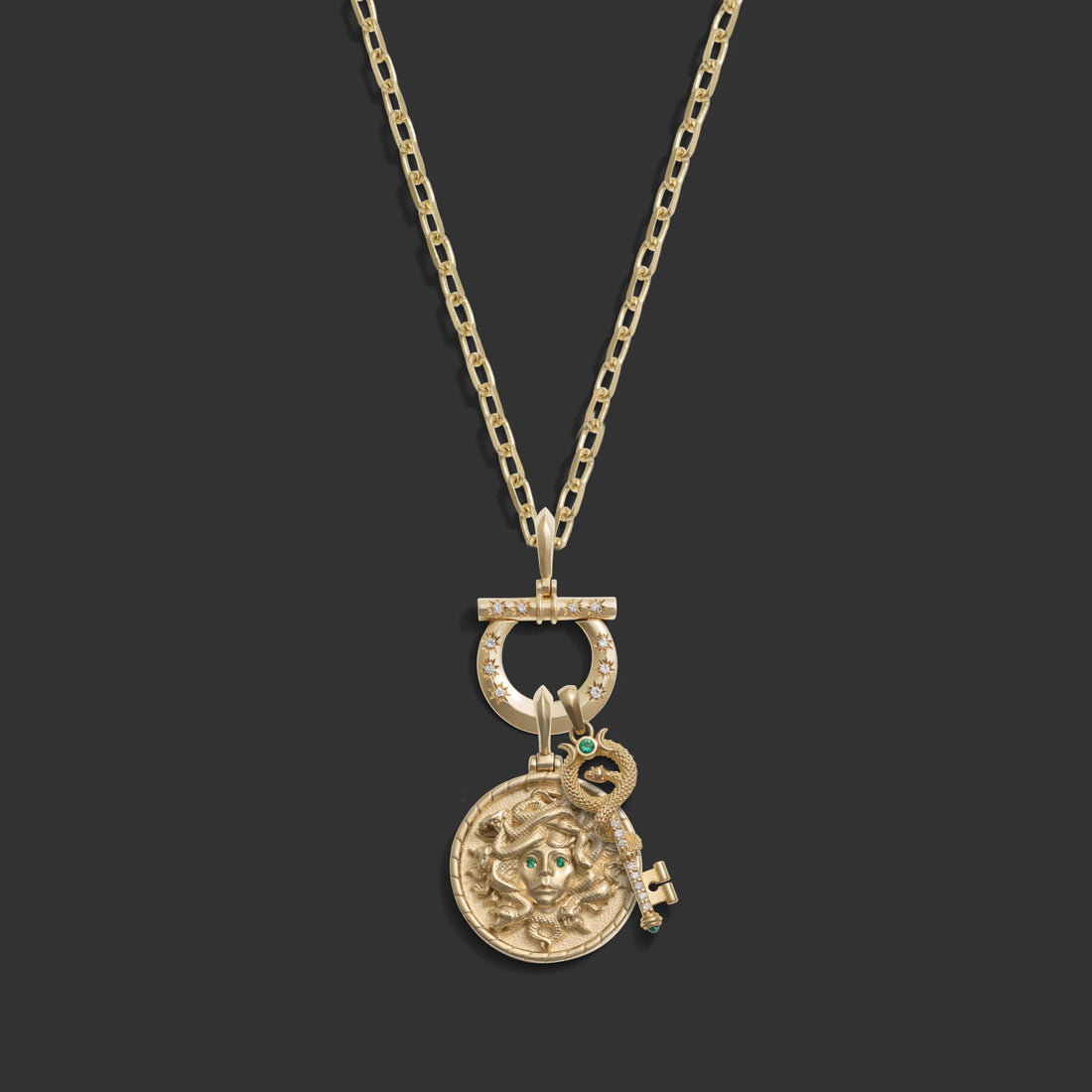 Awe Inspired Necklaces 14k Yellow Gold Immortal Medusa Charm Necklace